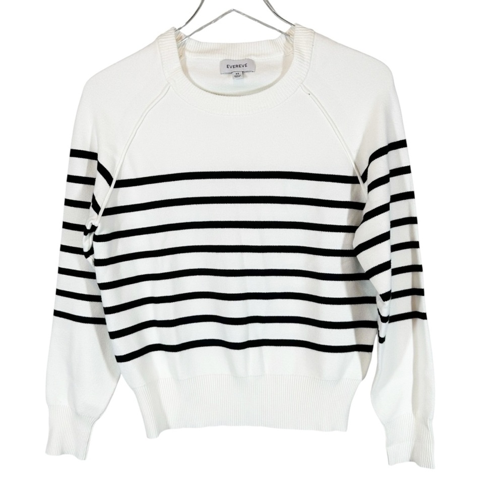 Evereve Ivory and Black Striped June Crew Neck Sweater